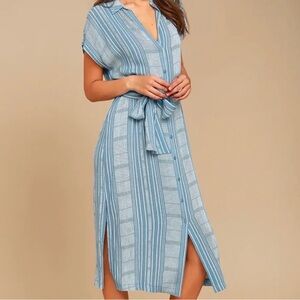 Lush Midi Blue & White Striped Dress